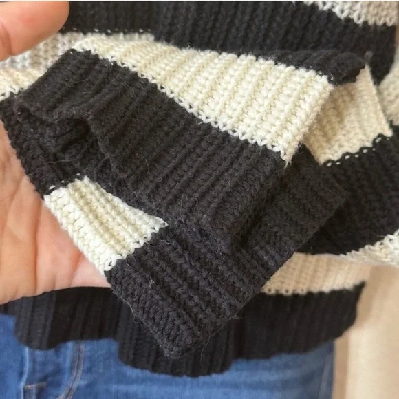 Lilla P Black White Stripe Chunky Knit Lace Up Back Sweater Small - Picture 4 of 7